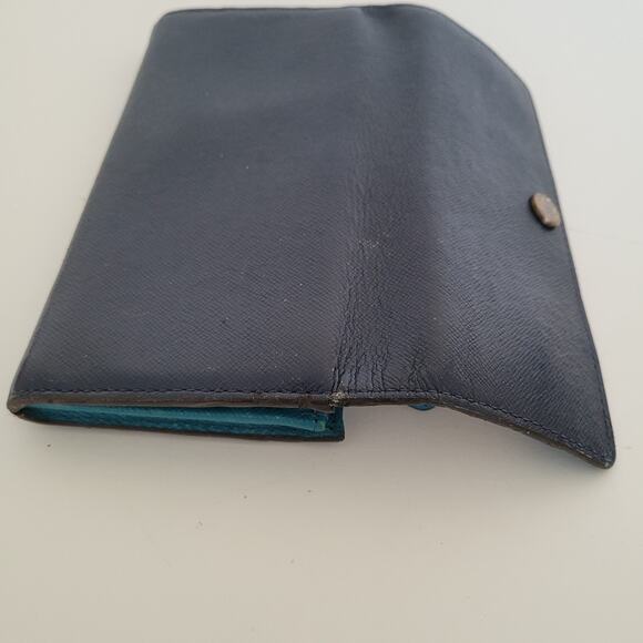 Michael Kors MK Navy Blue Color Block Wallet Clutch Large Logo Saffiano Leather - Picture 8 of 12